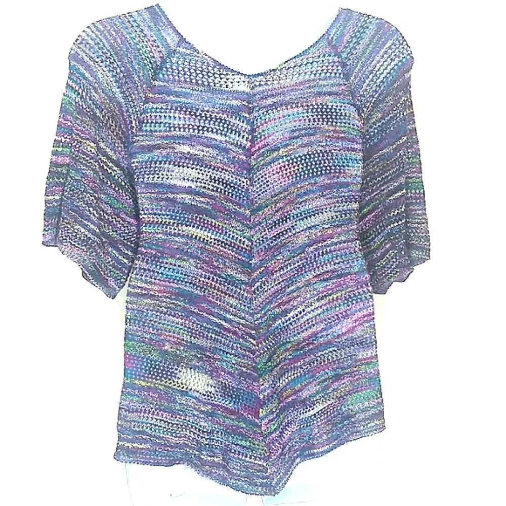 Sweater crotchet green purple blue short sleeve
